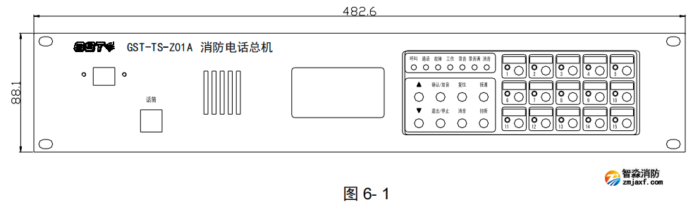 海灣GST-TS-Z01A 型消防電話總機外形尺寸及結構示意圖